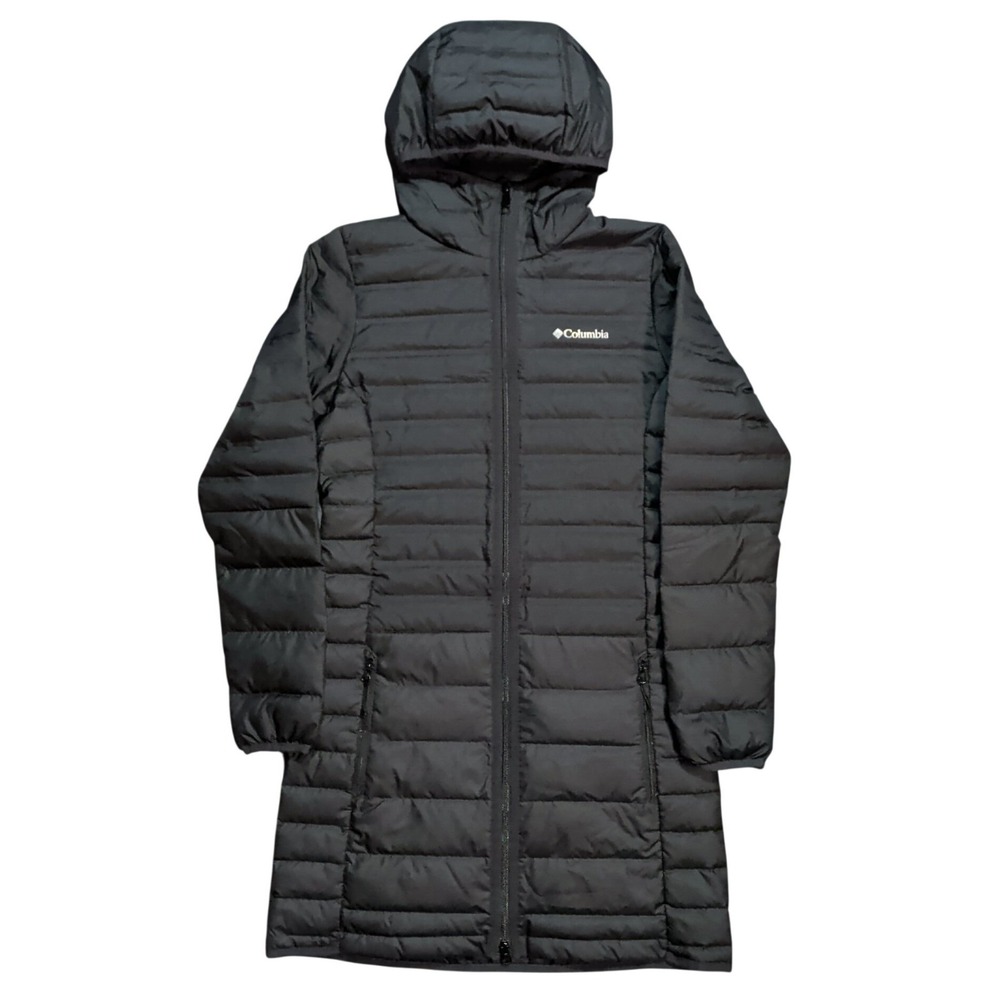 Columbia Down Jacket Womens Size XS Black Lake 22 Long Insulated Hooded Puffer